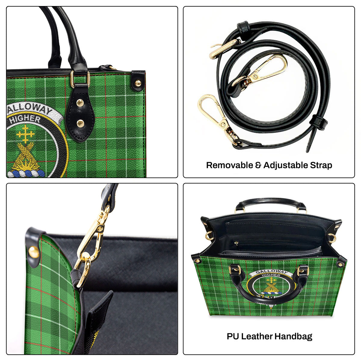 Galloway District Tartan Crest Leather Handbag