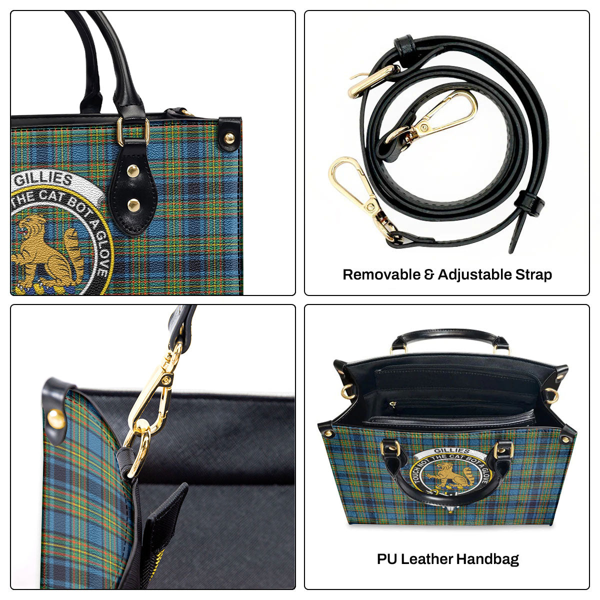 Gillies Ancient Tartan Crest Leather Handbag