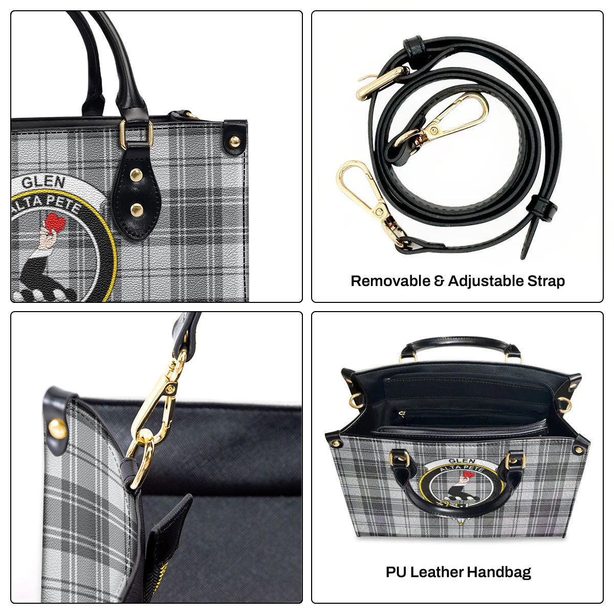 Glen Tartan Crest Leather Handbag