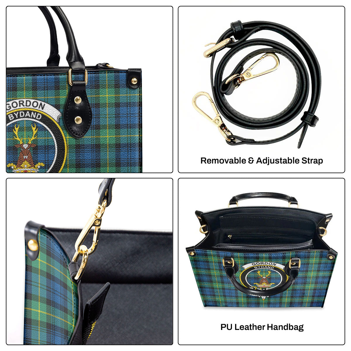 Gordon Ancient Tartan Crest Leather Handbag