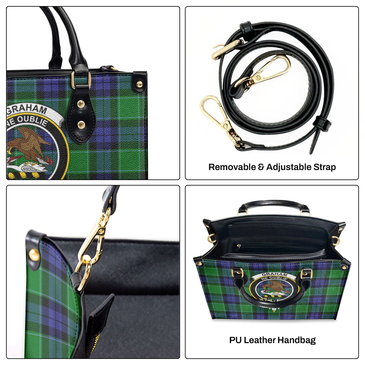 Graham of Menteith Modern Tartan Crest Leather Handbag