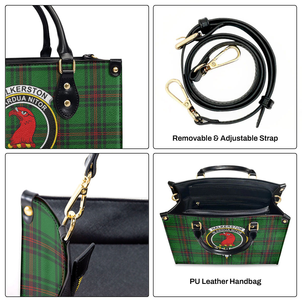 Halkerston Tartan Crest Leather Handbag