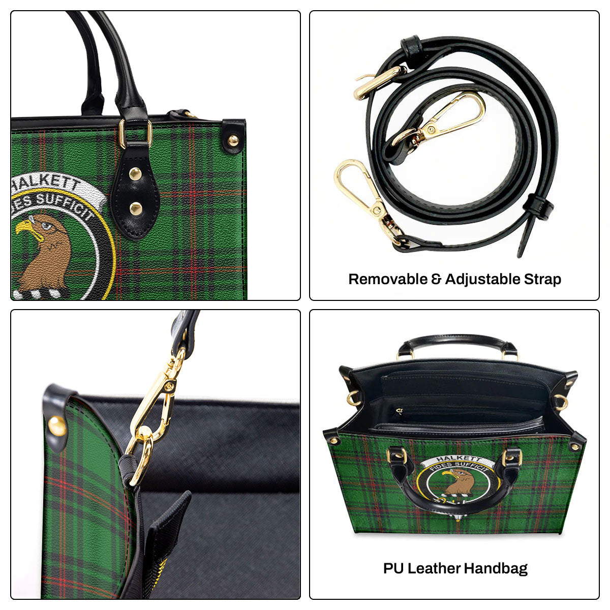 Halkett Tartan Crest Leather Handbag