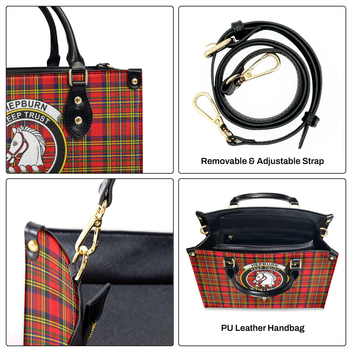 Hepburn Tartan Crest Leather Handbag