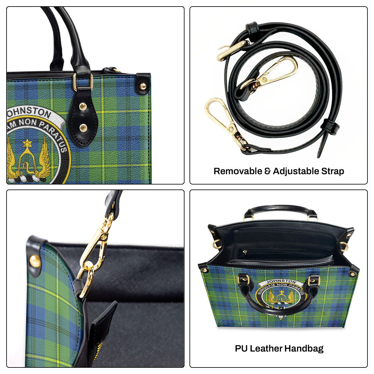 Johnston Ancient Tartan Crest Leather Handbag