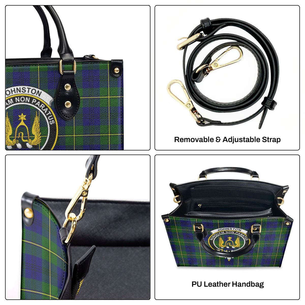 Johnston Modern Tartan Crest Leather Handbag