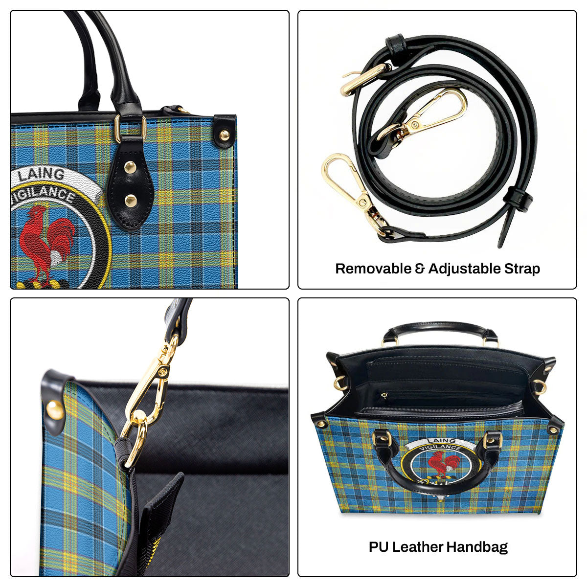 Laing Tartan Crest Leather Handbag