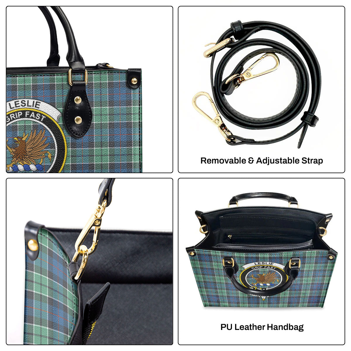 Leslie Hunting Ancient Tartan Crest Leather Handbag