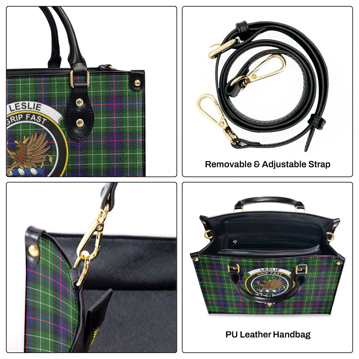 Leslie Hunting Tartan Crest Leather Handbag