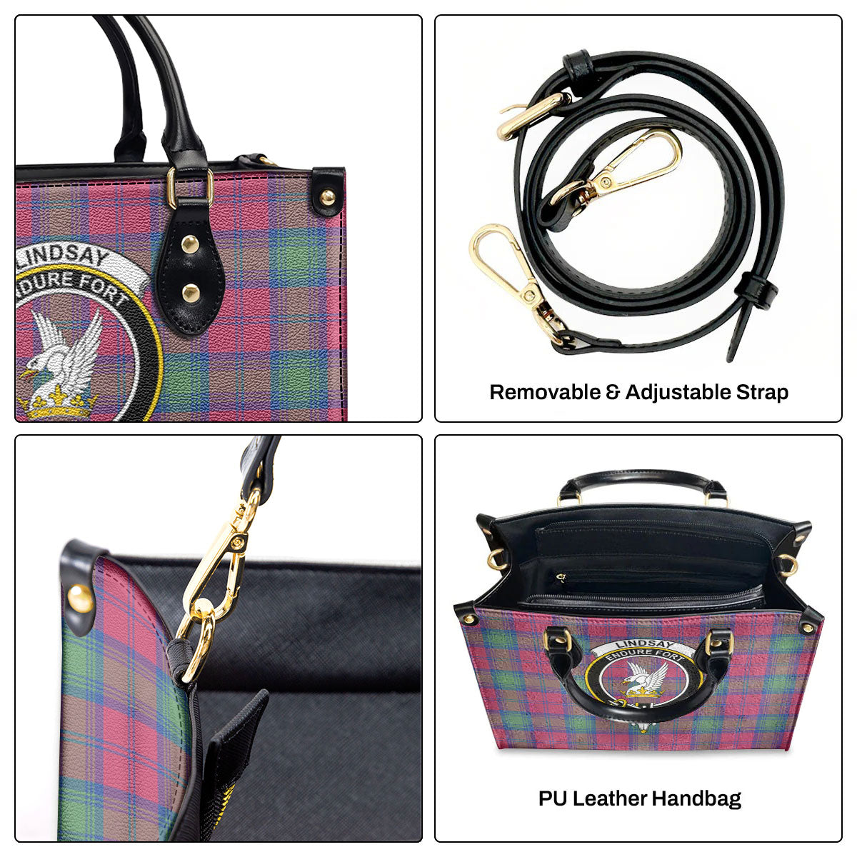 Lindsay Ancient Tartan Crest Leather Handbag