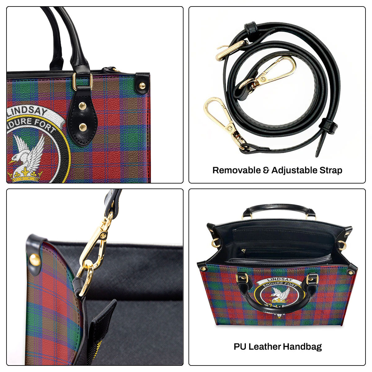 Lindsay Modern Tartan Crest Leather Handbag