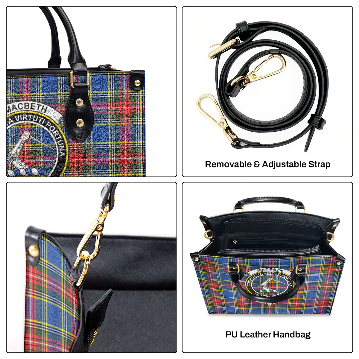 MacBeth Modern Tartan Crest Leather Handbag