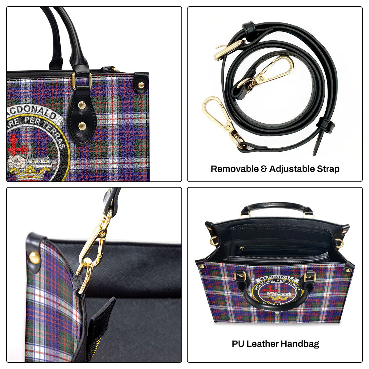 MacDonald Dress Modern Tartan Crest Leather Handbag