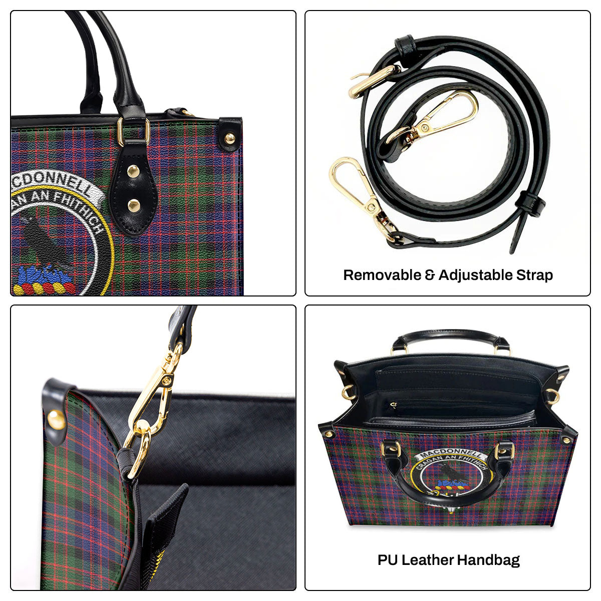 MacDonnell of Glengarry Modern Tartan Crest Leather Handbag