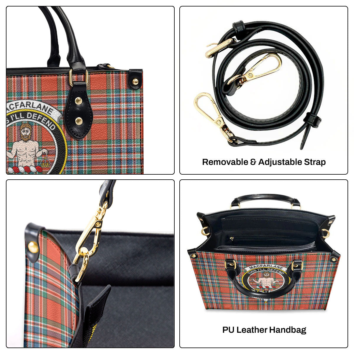 MacFarlane Ancient Tartan Crest Leather Handbag