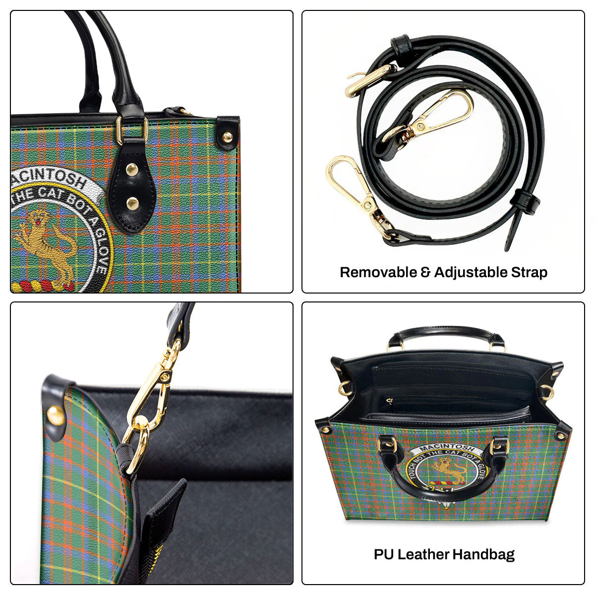 MacIntosh Hunting Ancient Tartan Crest Leather Handbag