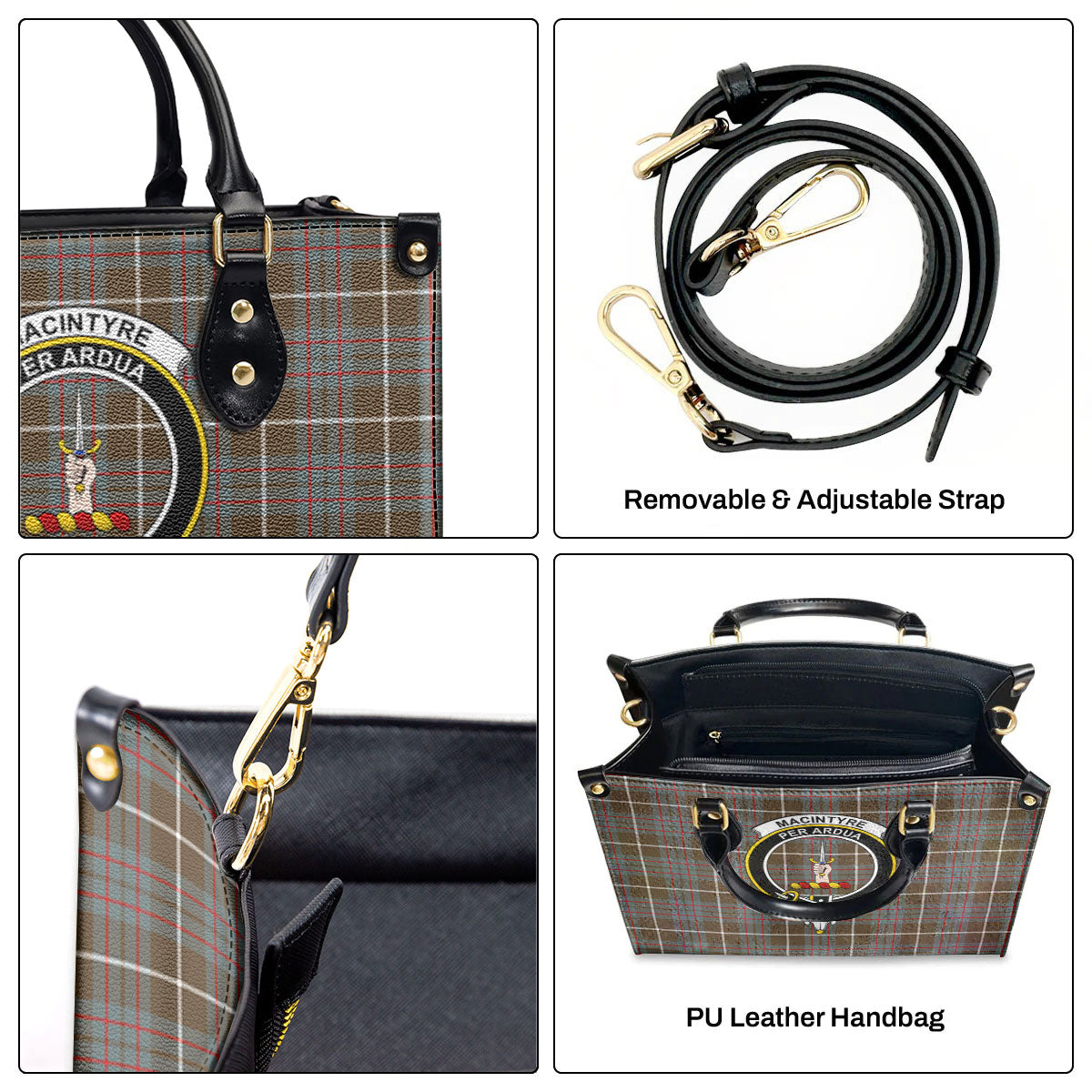 MacIntyre Hunting Weathered Tartan Crest Leather Handbag