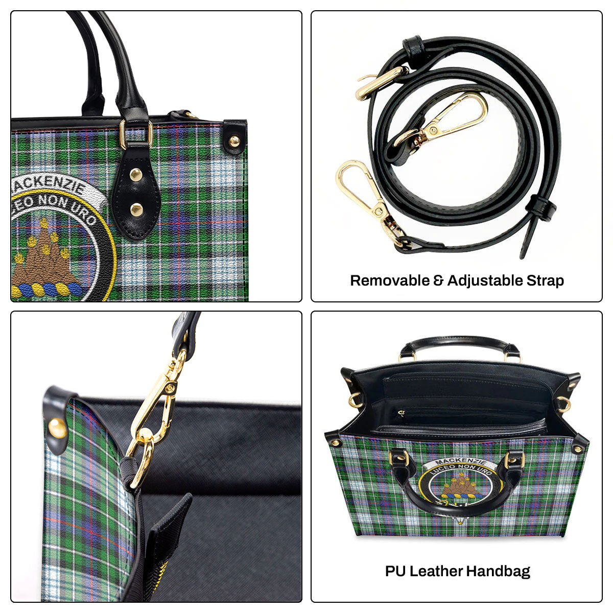 MacKenzie Dress Modern Tartan Crest Leather Handbag