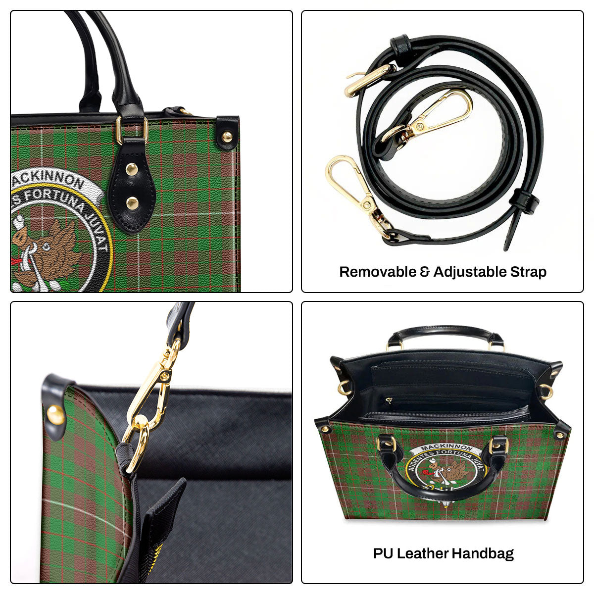 MacKinnon Hunting Modern Tartan Crest Leather Handbag