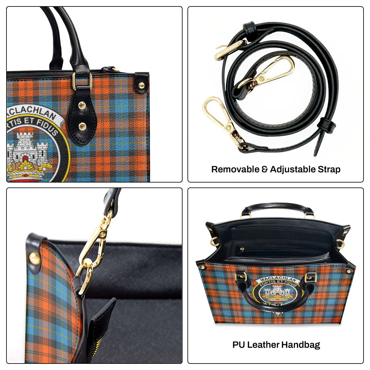 MacLachlan Ancient Tartan Crest Leather Handbag