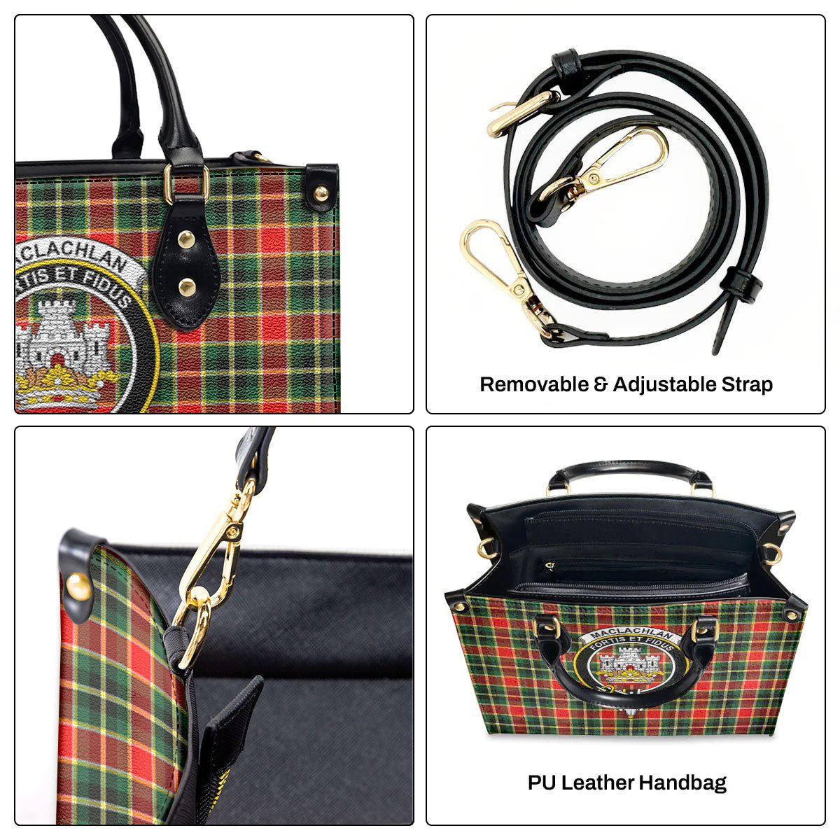 MacLachlan Hunting Modern Tartan Crest Leather Handbag