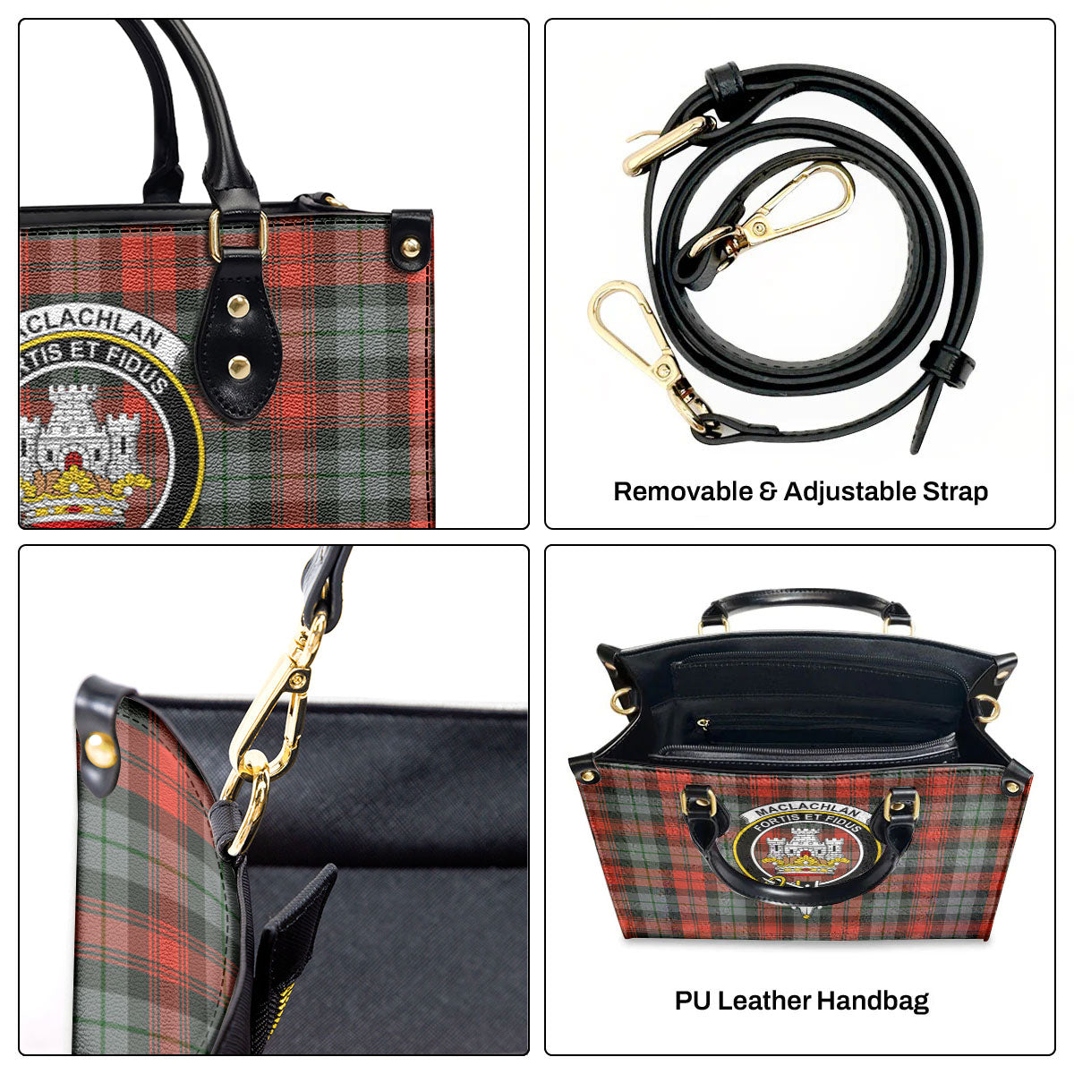 MacLachlan Weathered Tartan Crest Leather Handbag