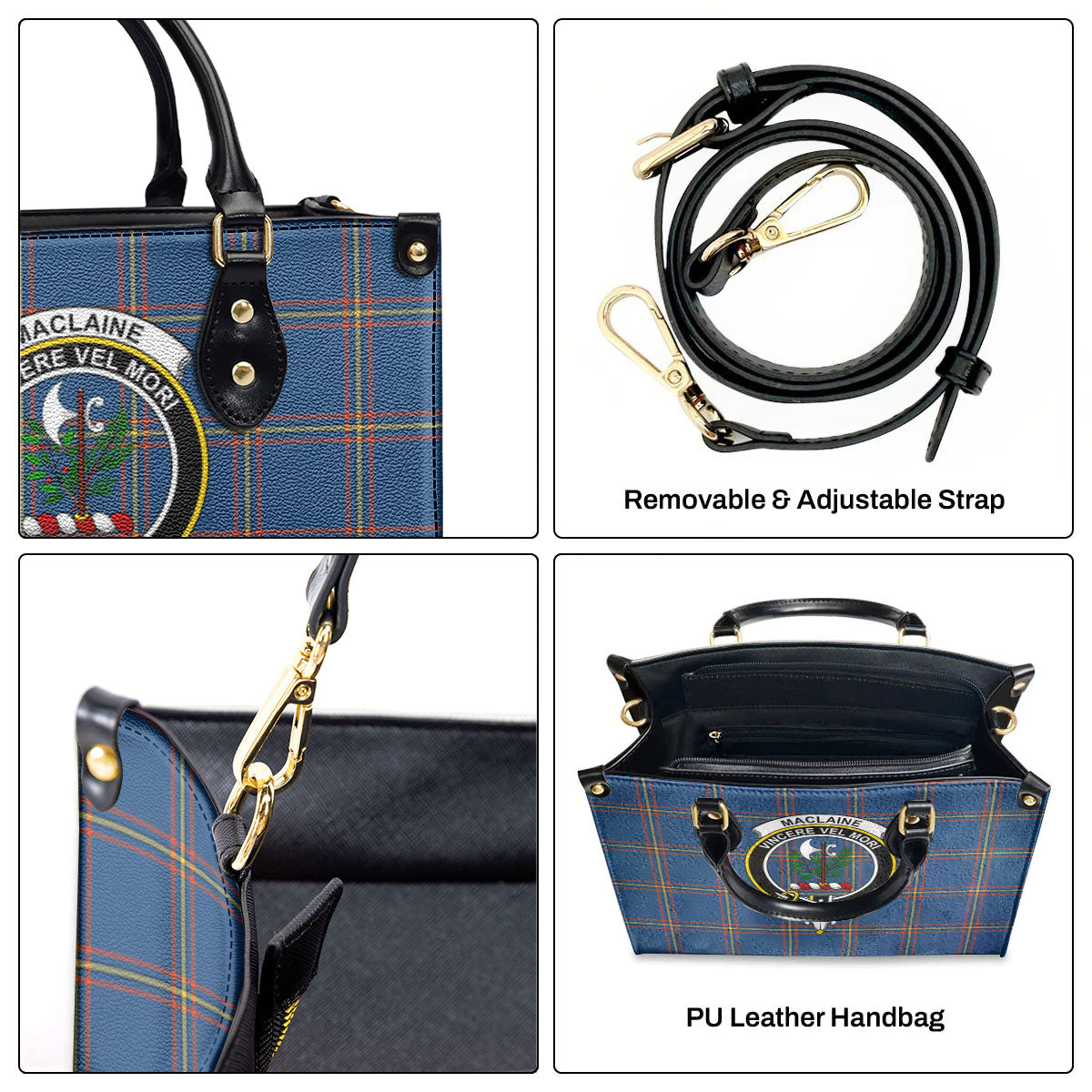 MacLaine of Loch Buie Hunting Ancient Tartan Crest Leather Handbag