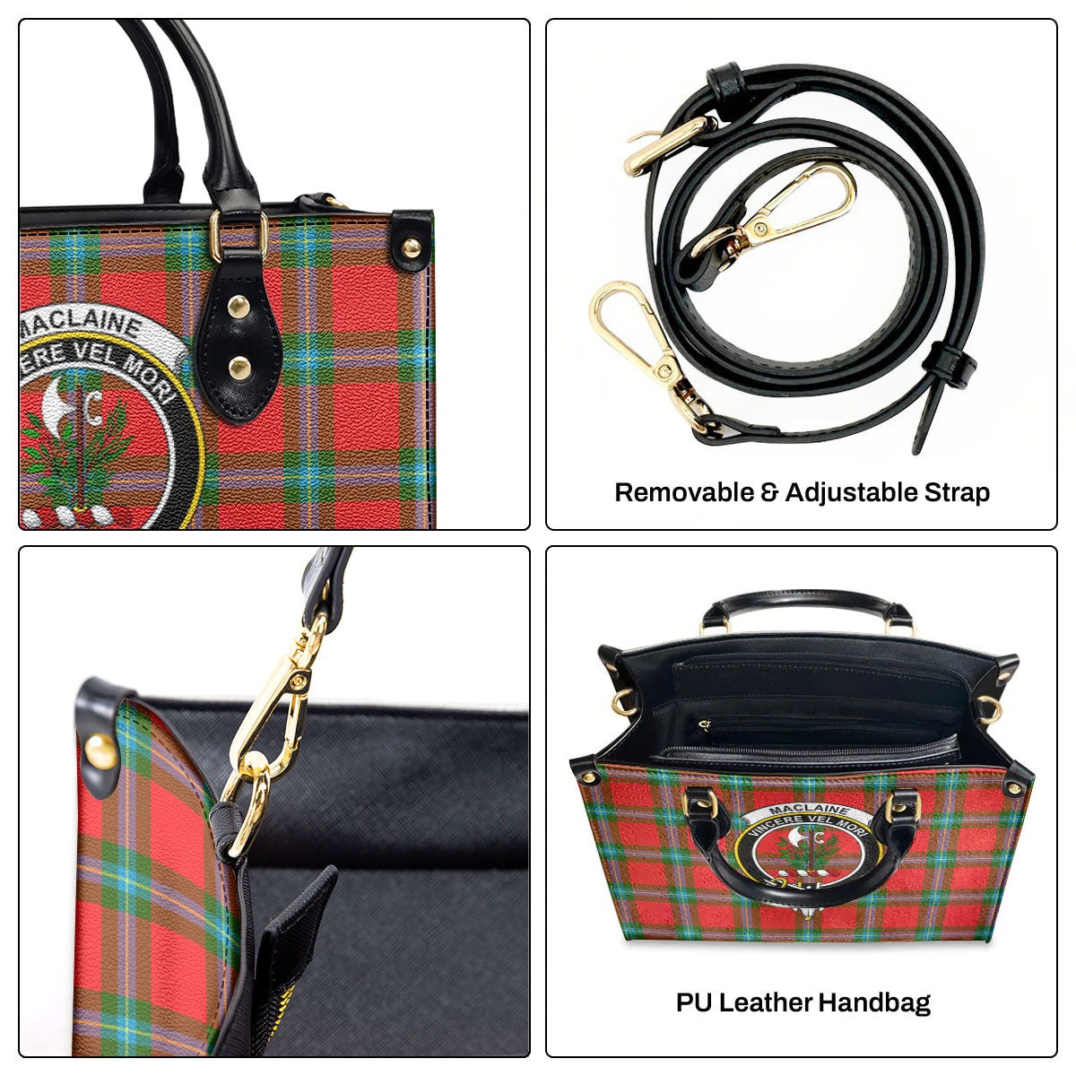 MacLaine of Loch Buie Tartan Crest Leather Handbag