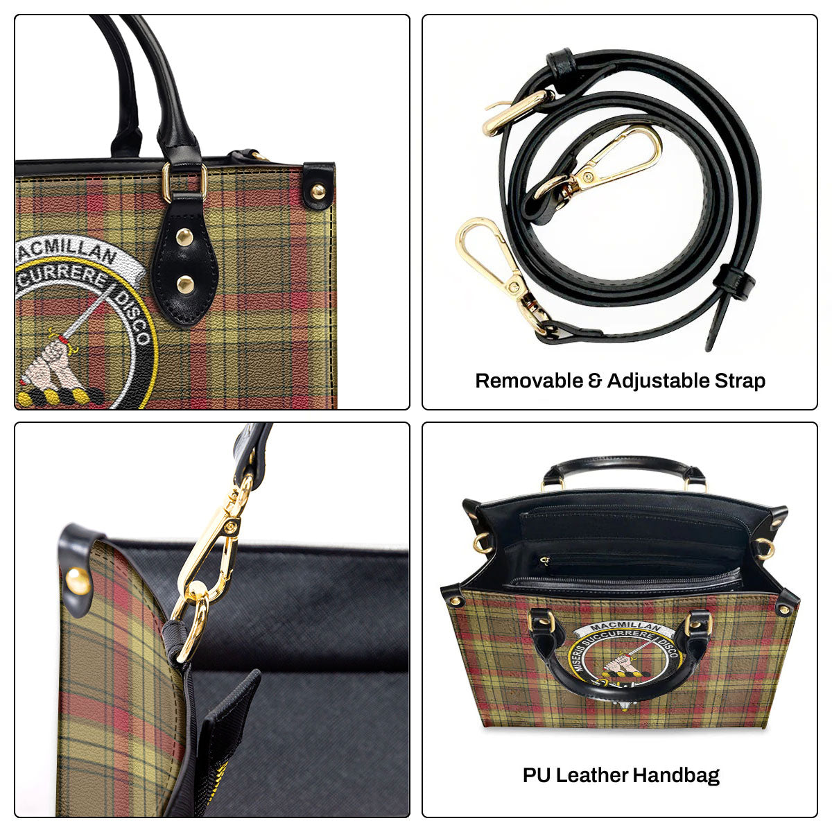 MacMillan Old Weathered Tartan Crest Leather Handbag