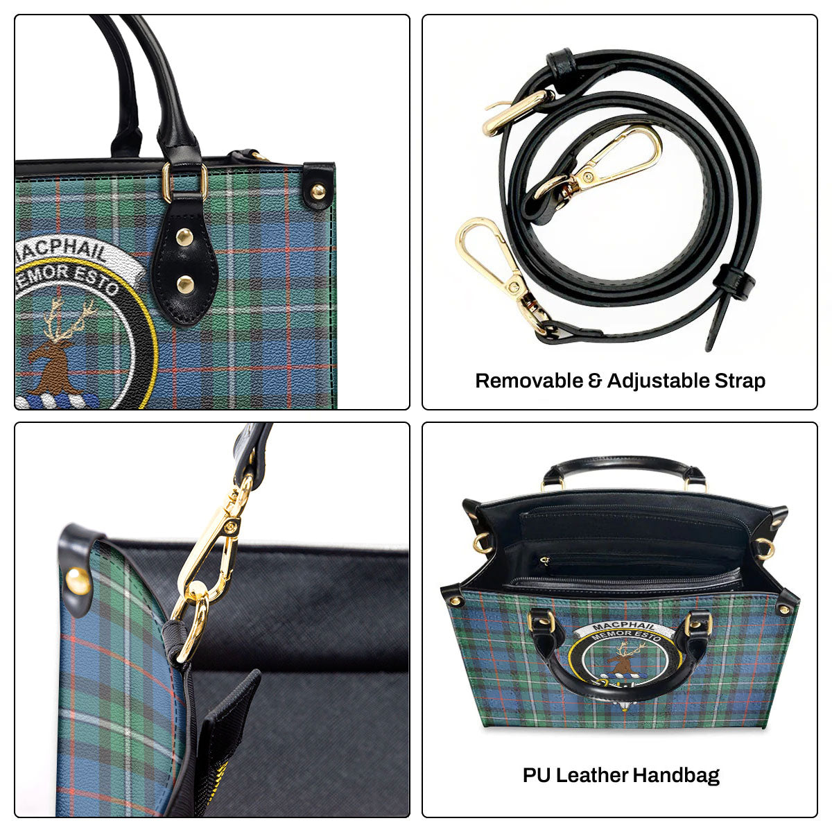 MacPhail Hunting Ancient Tartan Crest Leather Handbag