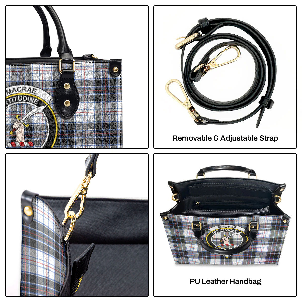 MacRae Dress Modern Tartan Crest Leather Handbag