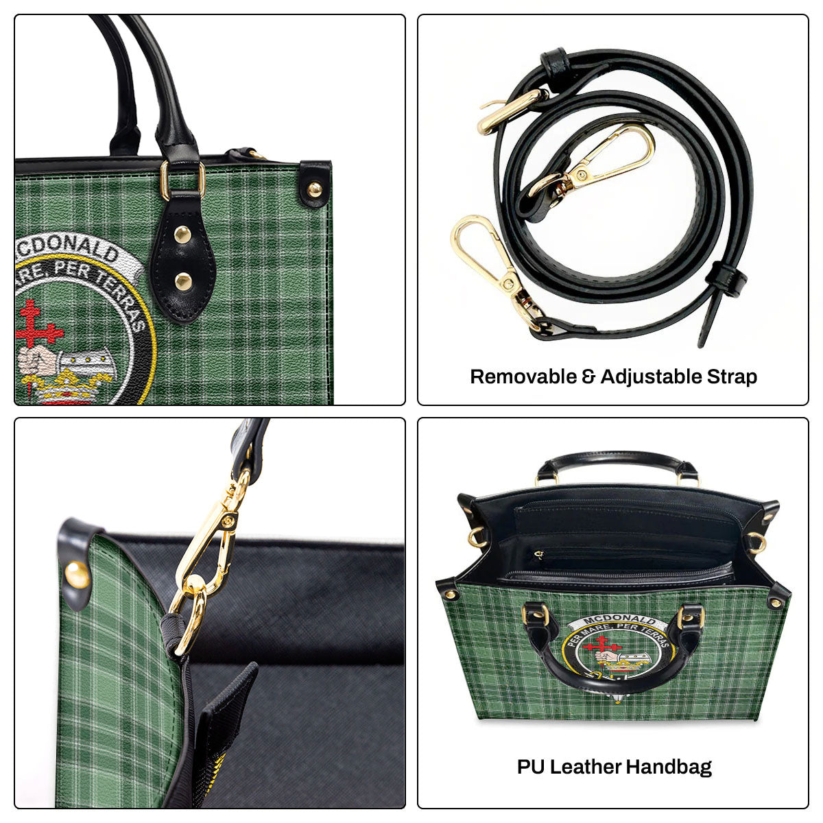 McDonald Lord of the Isles Hunting Tartan Crest Leather Handbag