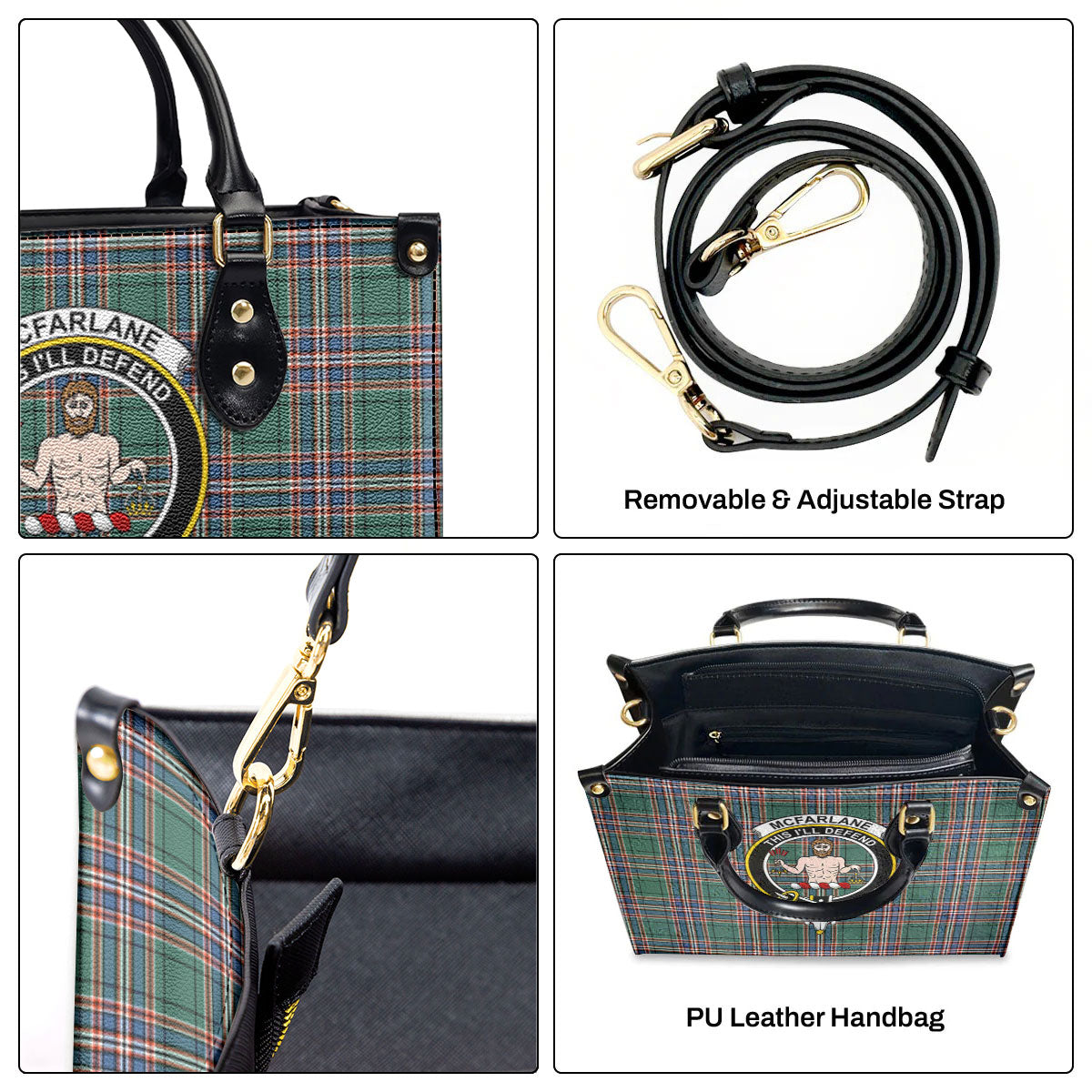 McFarlane Hunting Ancient Tartan Crest Leather Handbag