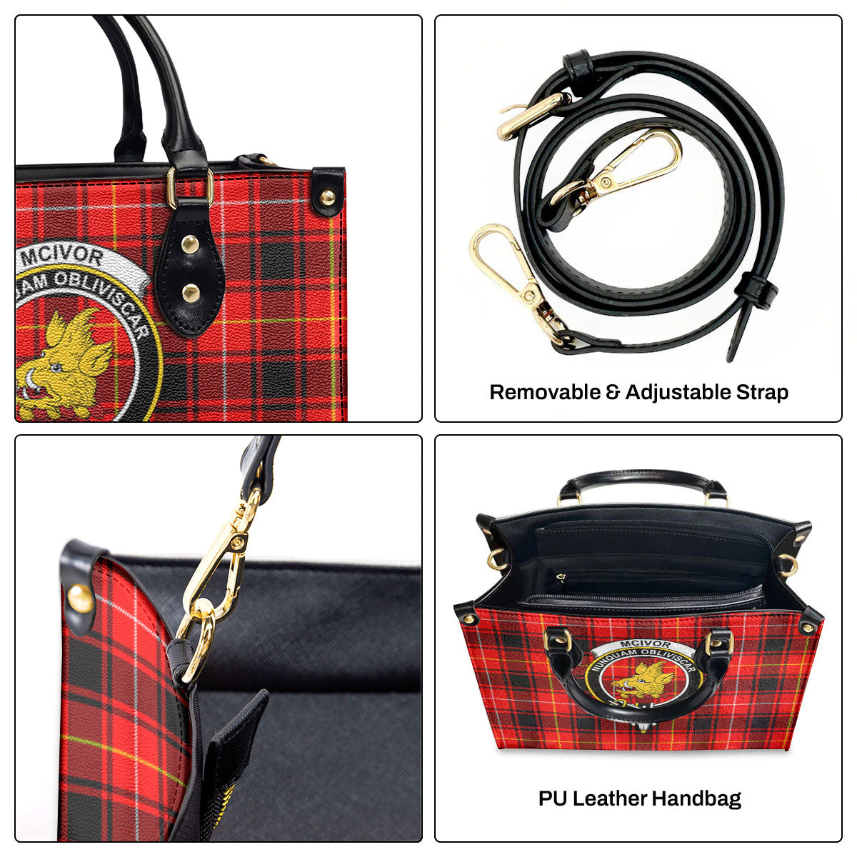 McIvor Tartan Crest Leather Handbag