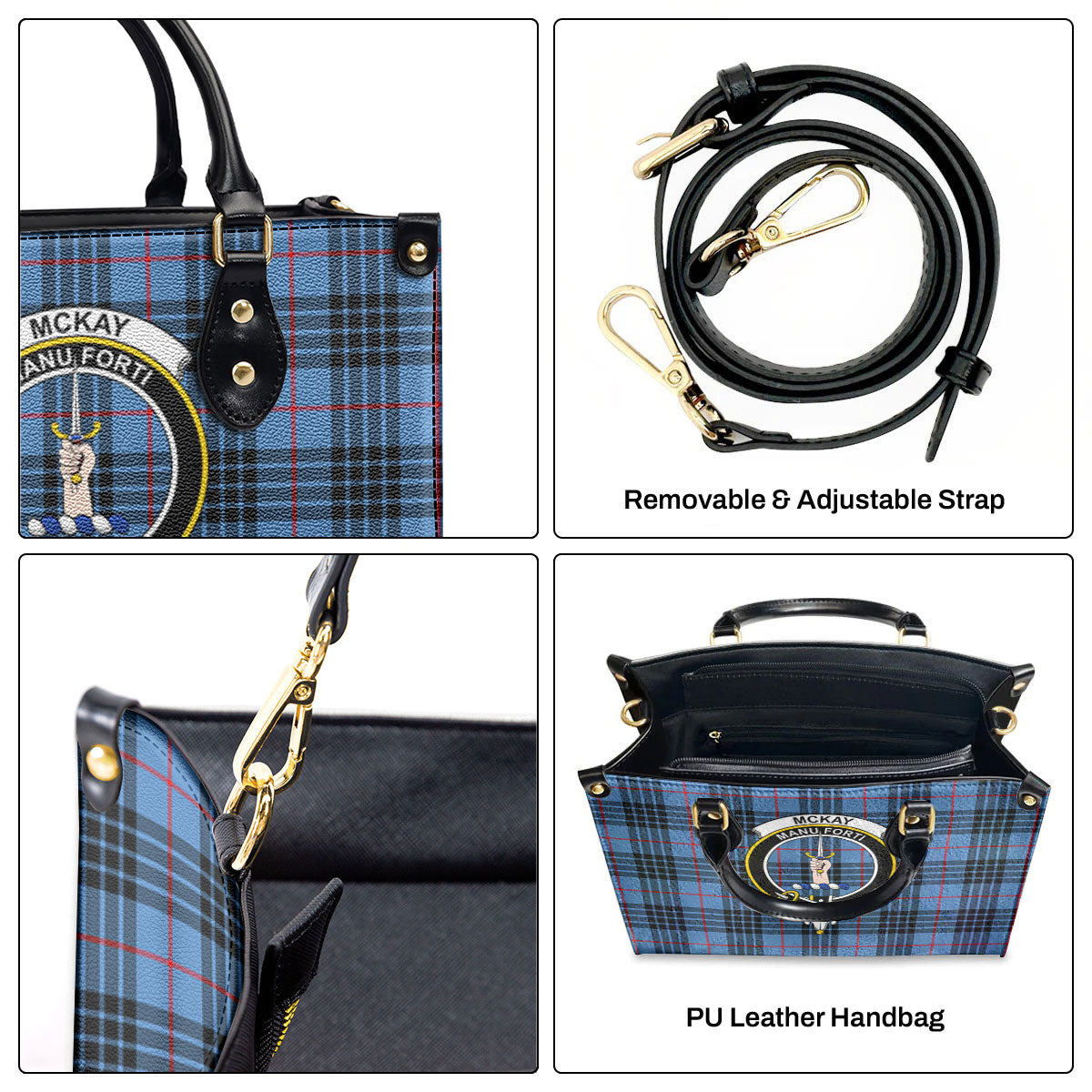 McKay Blue Tartan Crest Leather Handbag