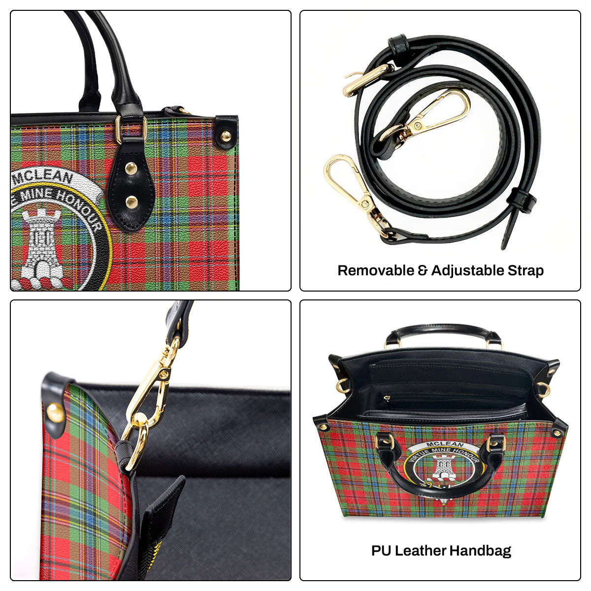 McLean of Duart Modern Tartan Crest Leather Handbag