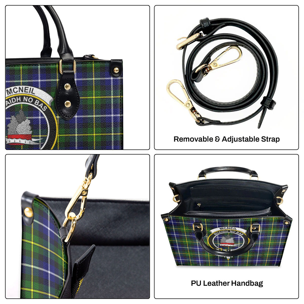 McNeil of Barra Modern Tartan Crest Leather Handbag