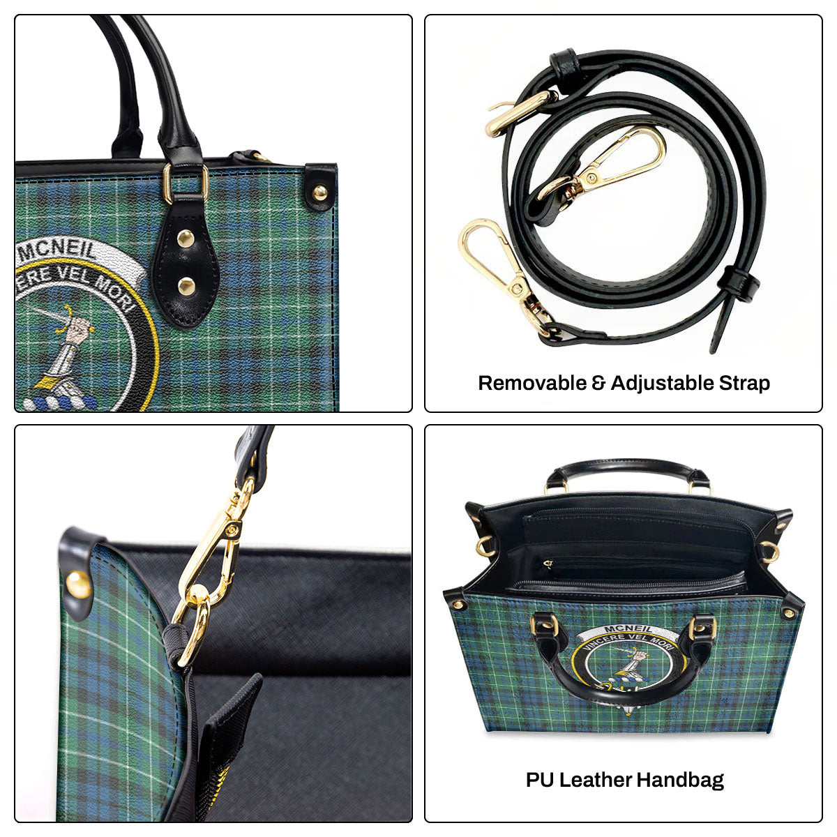 McNeil of Colonsay Ancient Tartan Crest Leather Handbag