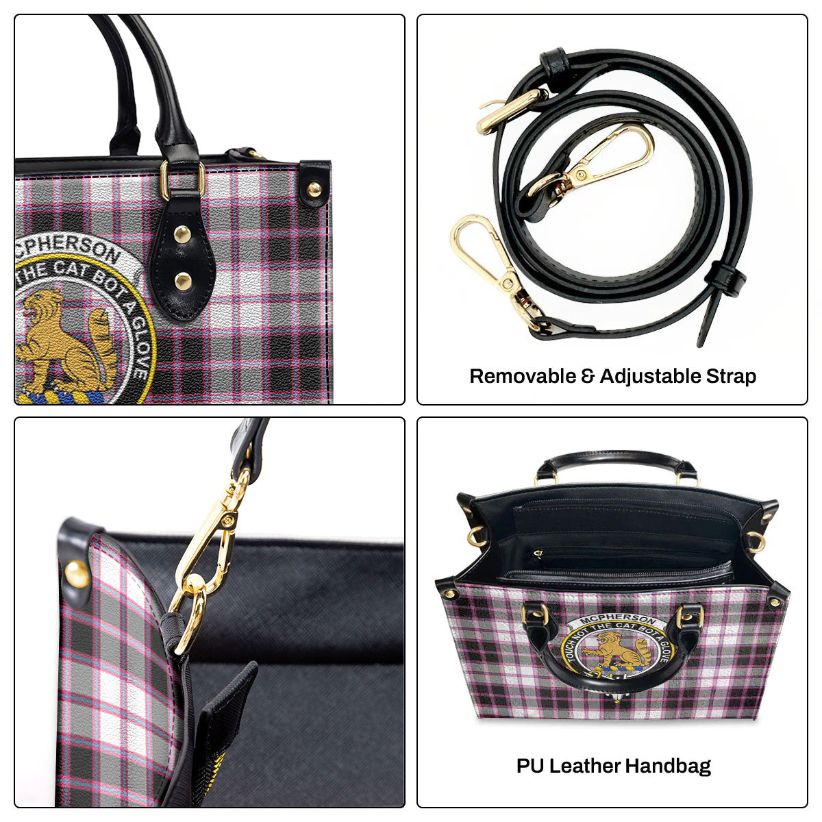 McPherson Hunting Modern Tartan Crest Leather Handbag