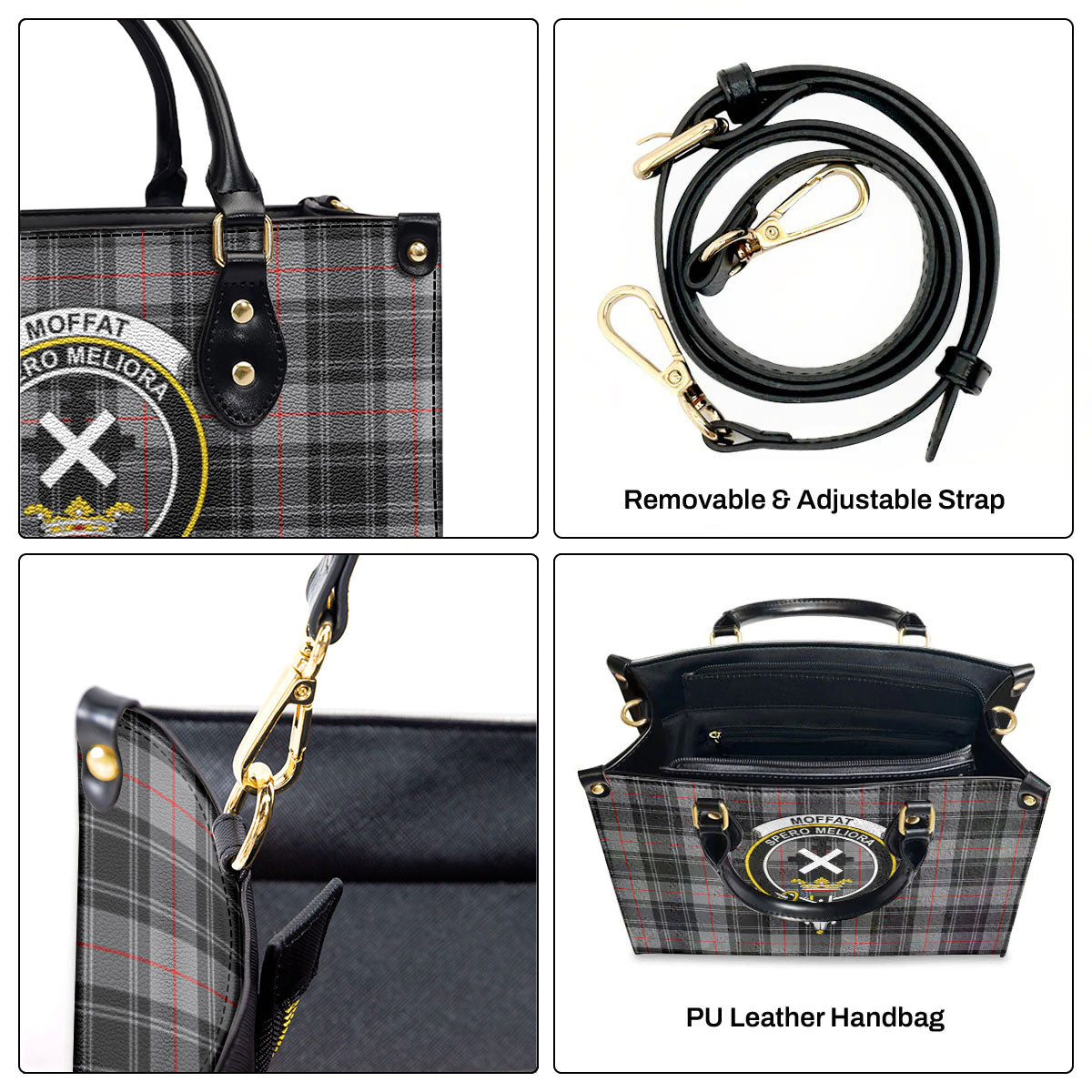 Moffat Modern Tartan Crest Leather Handbag