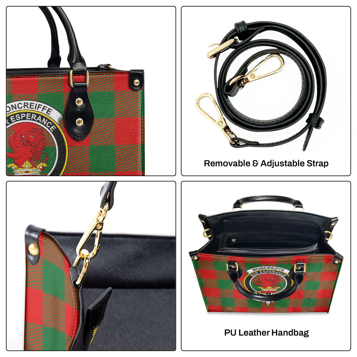 Moncreiffe (or Moncreiff) Tartan Crest Leather Handbag