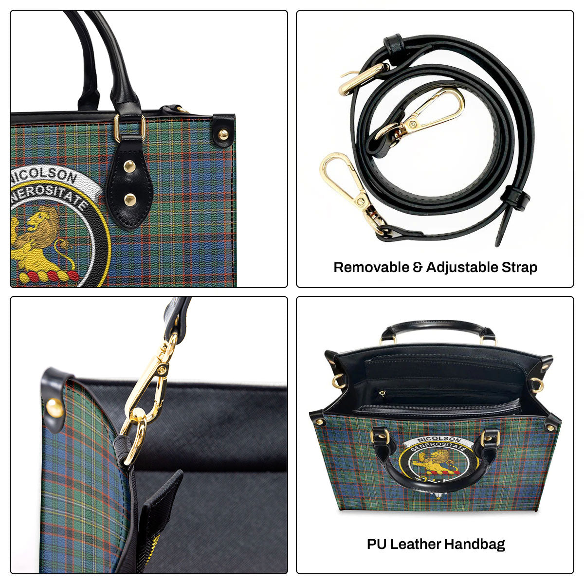 Nicolson Hunting Ancient Tartan Crest Leather Handbag