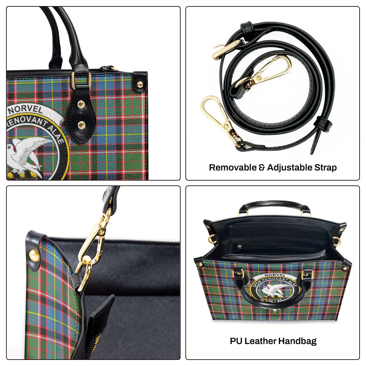 Norvel (or Norvill) Tartan Crest Leather Handbag