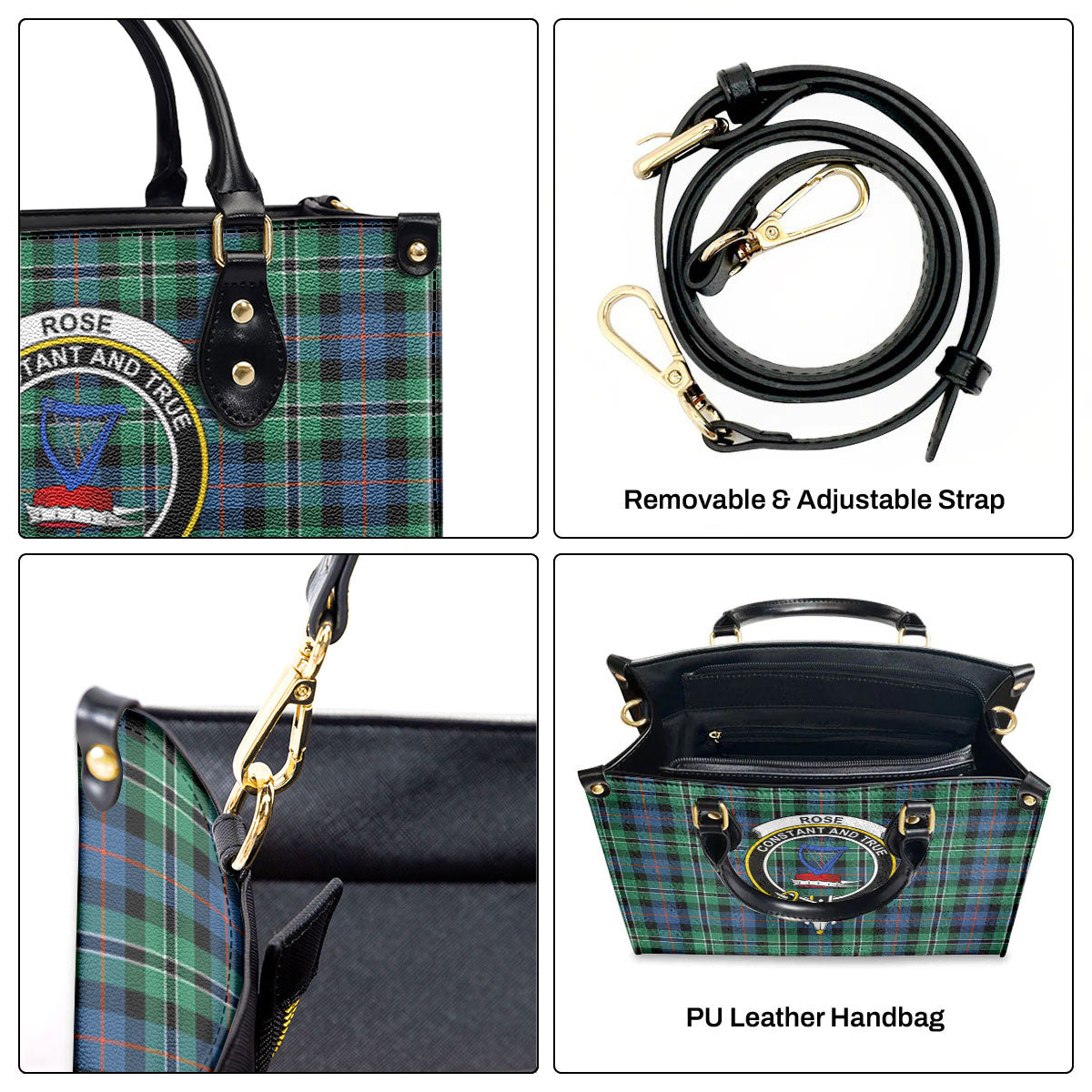 Rose Hunting Ancient Tartan Crest Leather Handbag