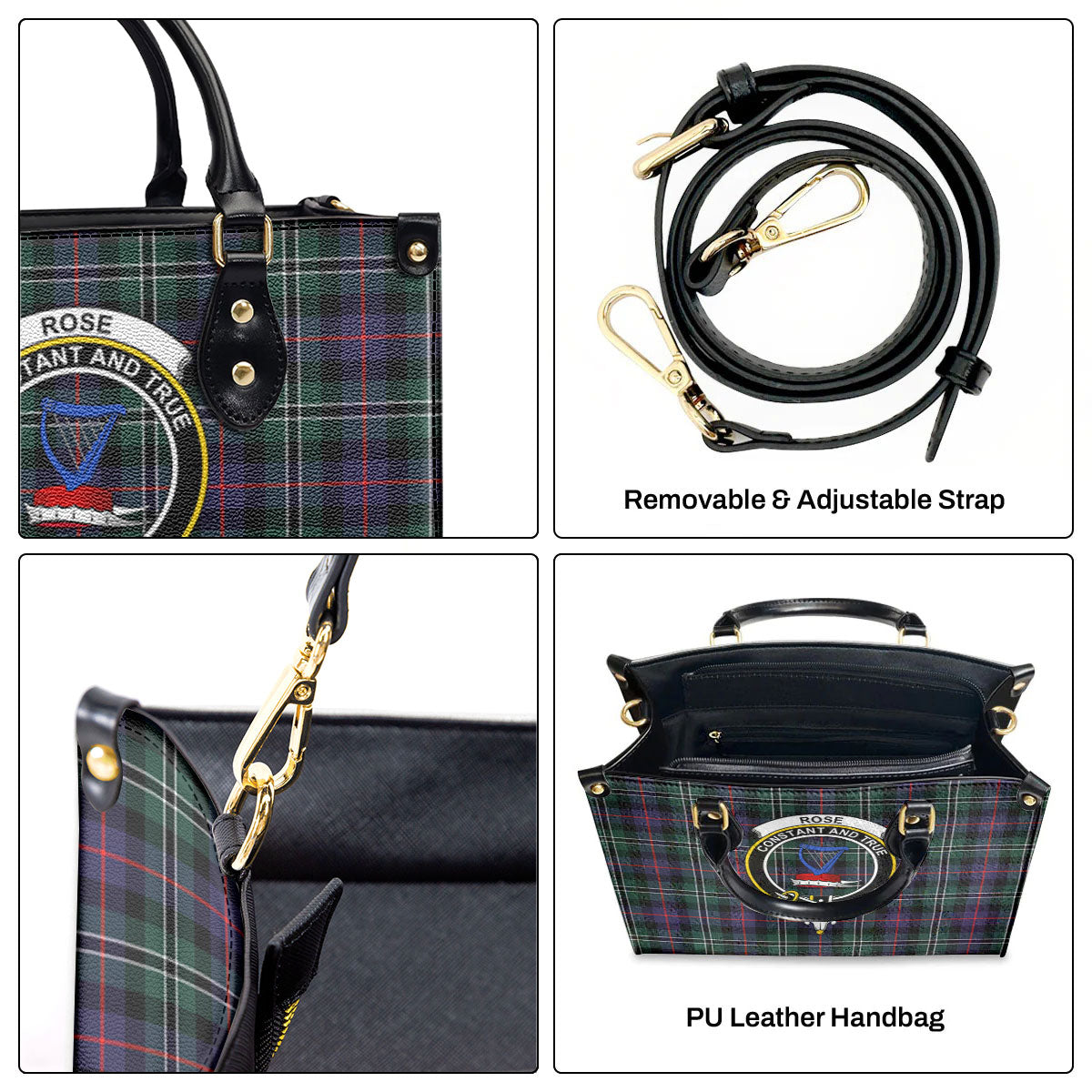 Rose Hunting Modern Tartan Crest Leather Handbag