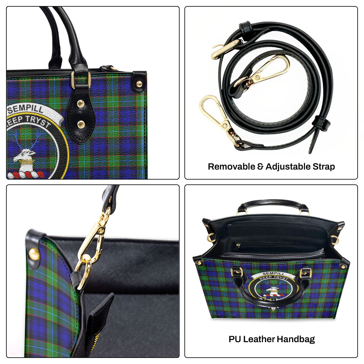 Sempill Modern Tartan Crest Leather Handbag