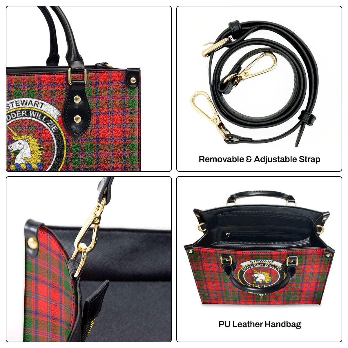 Stewart of Appin Modern Tartan Crest Leather Handbag