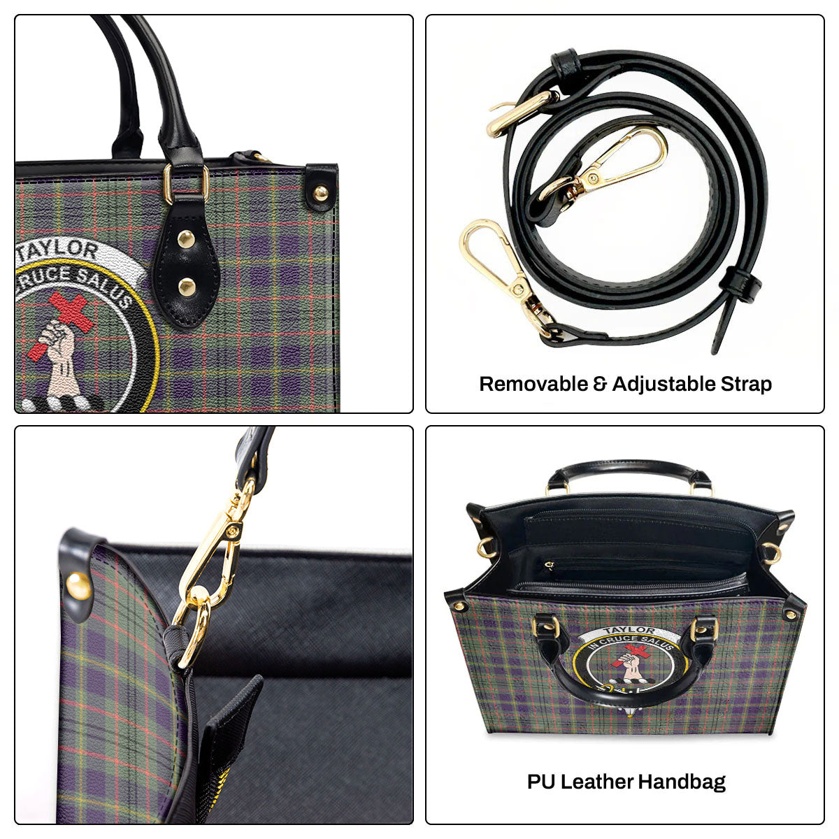 Taylor Weathered Tartan Crest Leather Handbag