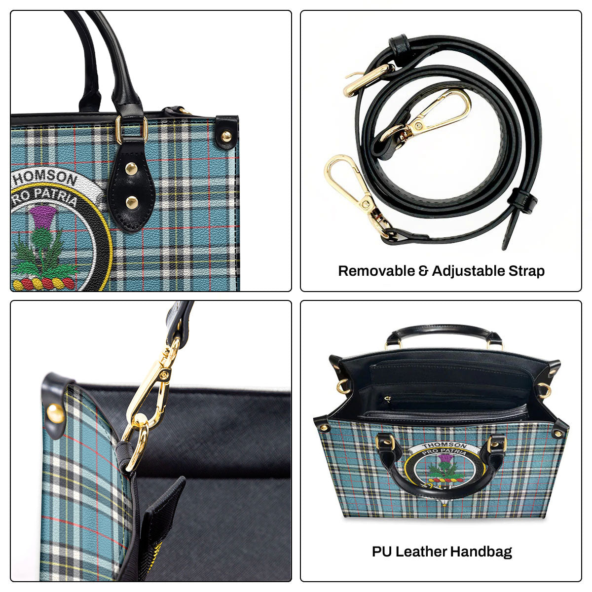 Thomson Blue Tartan Crest Leather Handbag