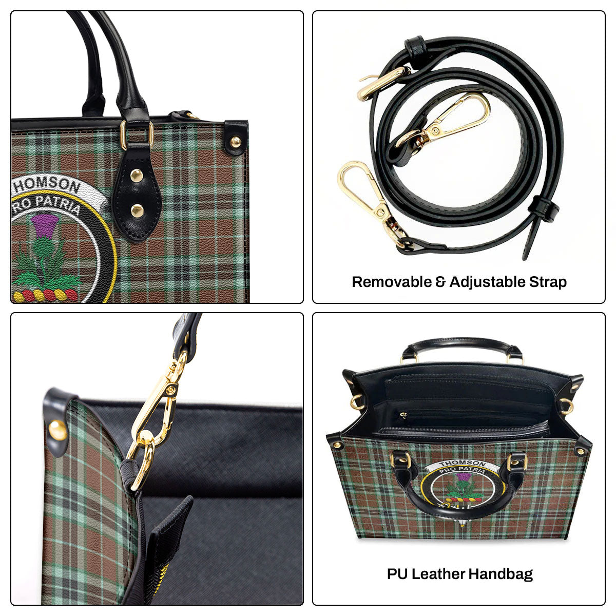 Thomson Hunting Modern Tartan Crest Leather Handbag